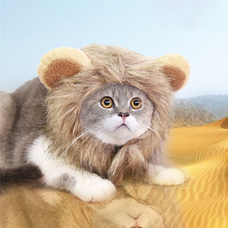 Imixlot Pet Transformation Costume Halloween Pet Hat Lion Cap Transformation Pet Headgear Costume Pet Supplies