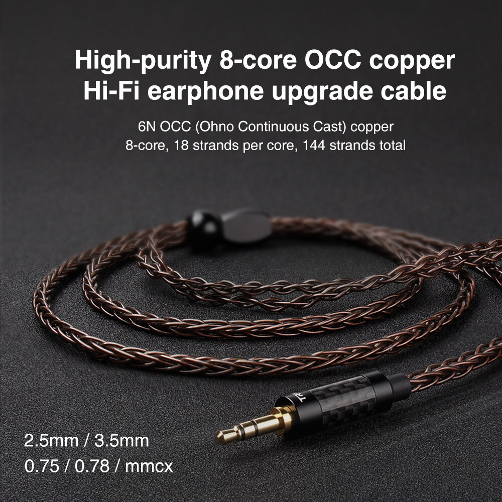 TRN T4 8 Core OCC Single Crystal Copper /3.5MM With MMCX/2PIN Connector Upgraded Earphones Cable For TRN V90 V80 V10 BA5 ST1