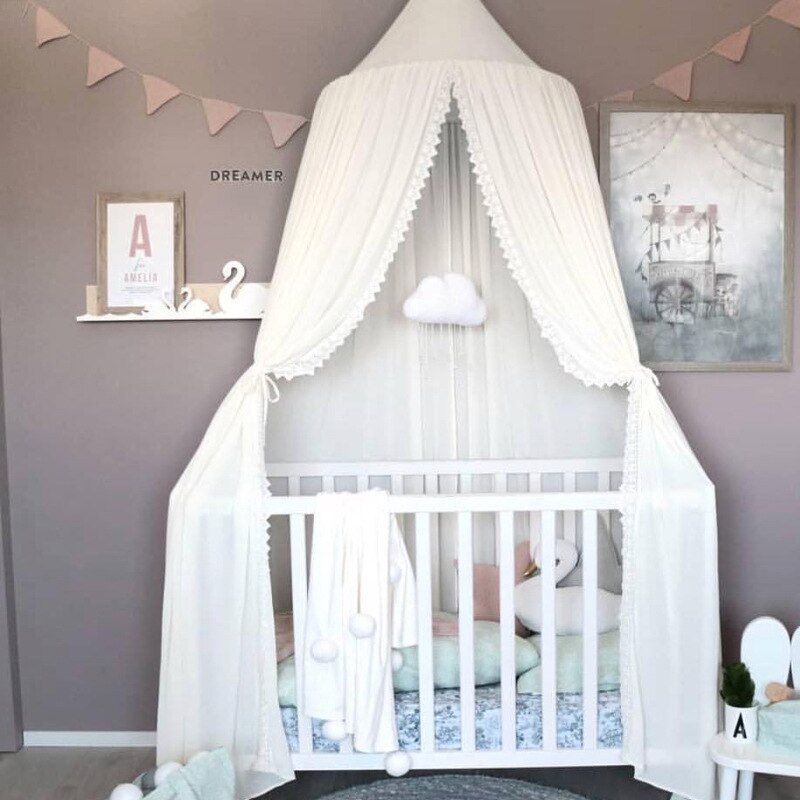 Mosquitera para cuna de bebé, estilo nórdico, Chifón con encaje, tienda de campaña para niños, mosquitera Simple para bebés, decoración del hogar para habitación de niños: Blanco