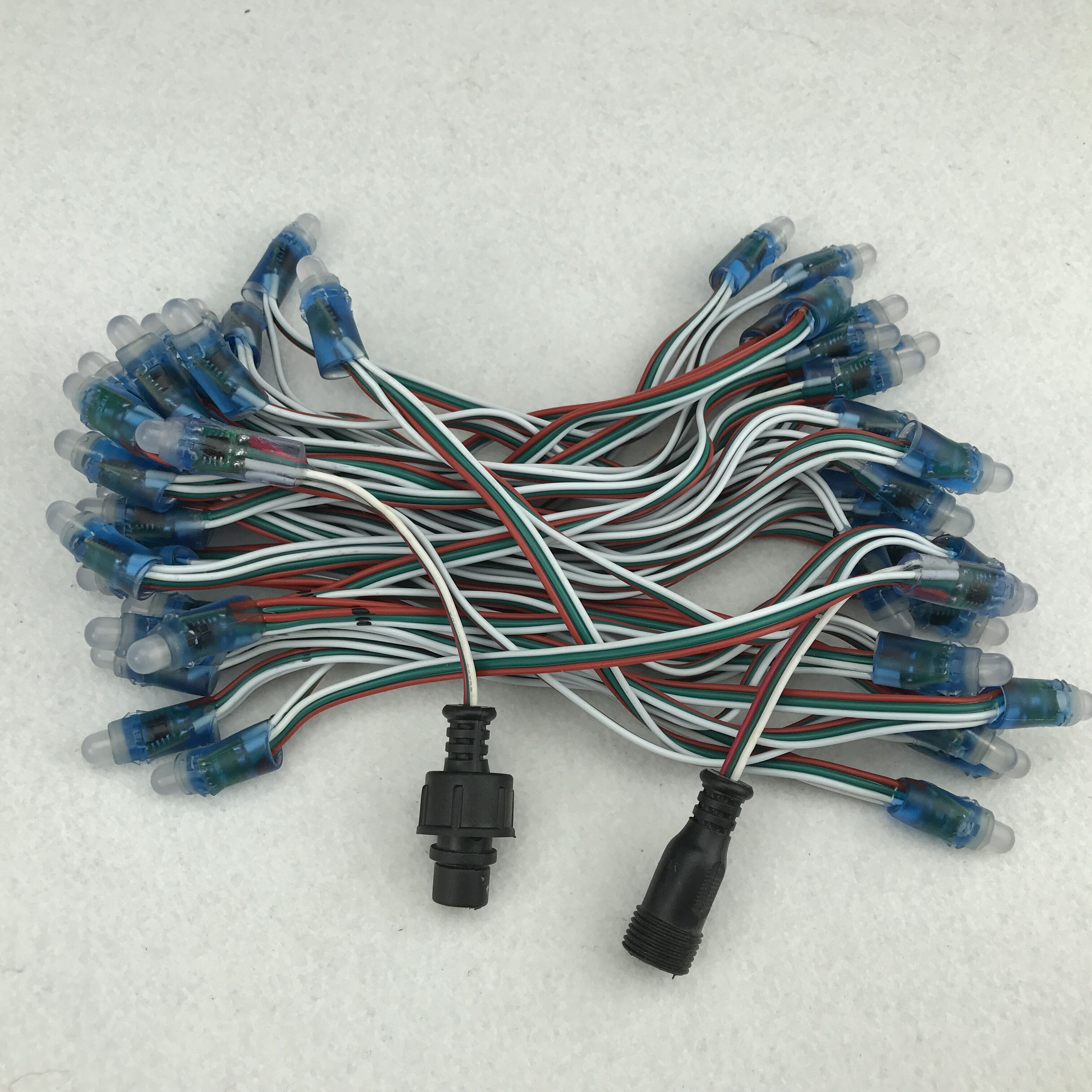 WS2811 DC5V 50nodes addressable LED pixel string;IP68;18cm wire spacing;RGB full color;24AWG wire;13.5mm waterproof pigtails