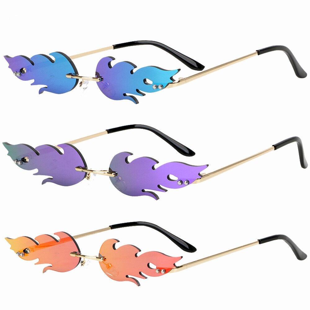 Palo liekki aurinkolasit naiset miehet brändi rimless aalto silmälasit ylellisyys trendit kapeat aurinkolasit streetwear