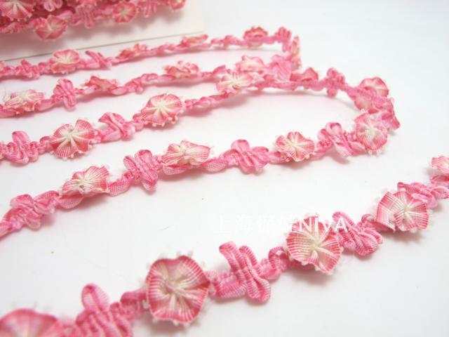 Ruban rococo tissé de 2 mètres avec boutons de fleurs roses | ruban floral décoratif | matériel de scrapbooking | vêtements | décor: 07