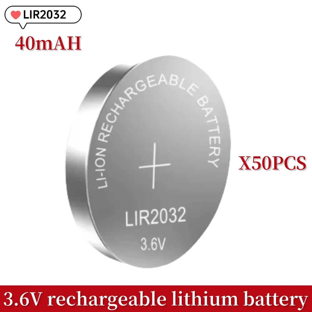 LIR2032 Rechargeable Lithium Battery 2032 charging Can Replace 3.6v 40mAH CR2032 for Watches Clock Calculator Coin Battery: Blue