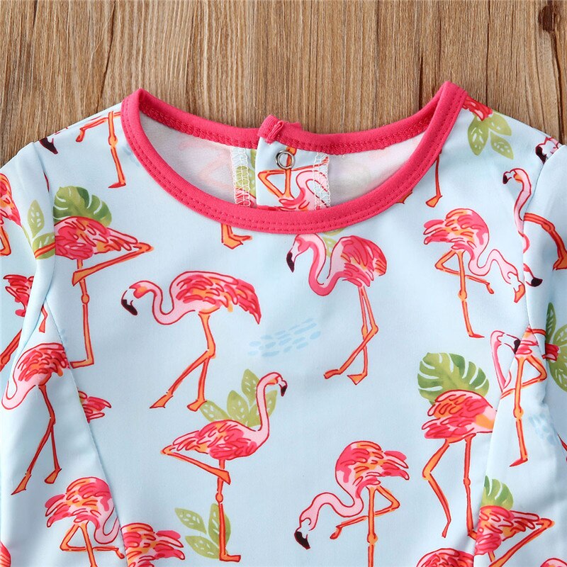 Toddler Baby Girls Flamingo Swimwear Clothes Bikini One-Piece Swimsuit Newborn Baby Girl Long Sleeve Bathing Suit Outfits