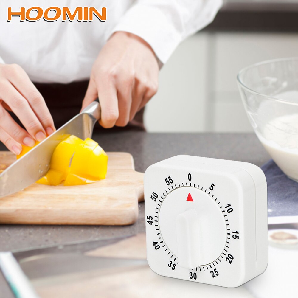 HOOMIN 60 Minutes Kitchen Timer White Square Countdown Alarm Reminder Mechanical Timer Kitchen Cooking Tools