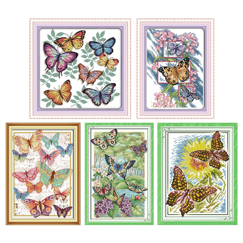 Joy Sunday Counted Cross Stitch Patterns Butterfly Series 14ct 11 Ct Aida Printed Fabric DIY Handmade Embroidery Needlework Sets