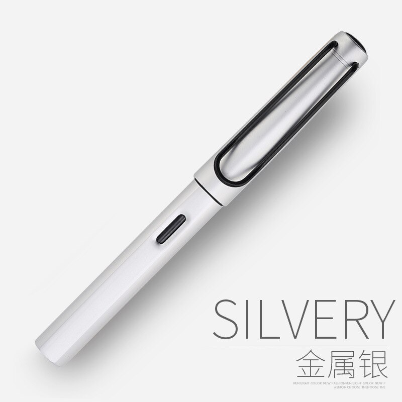 Hollow Out Clip Metal Fountain Pen 0.38mm 0.5mm Posture Correction Ink Pens Stationery School Office Supplies: silver / EF