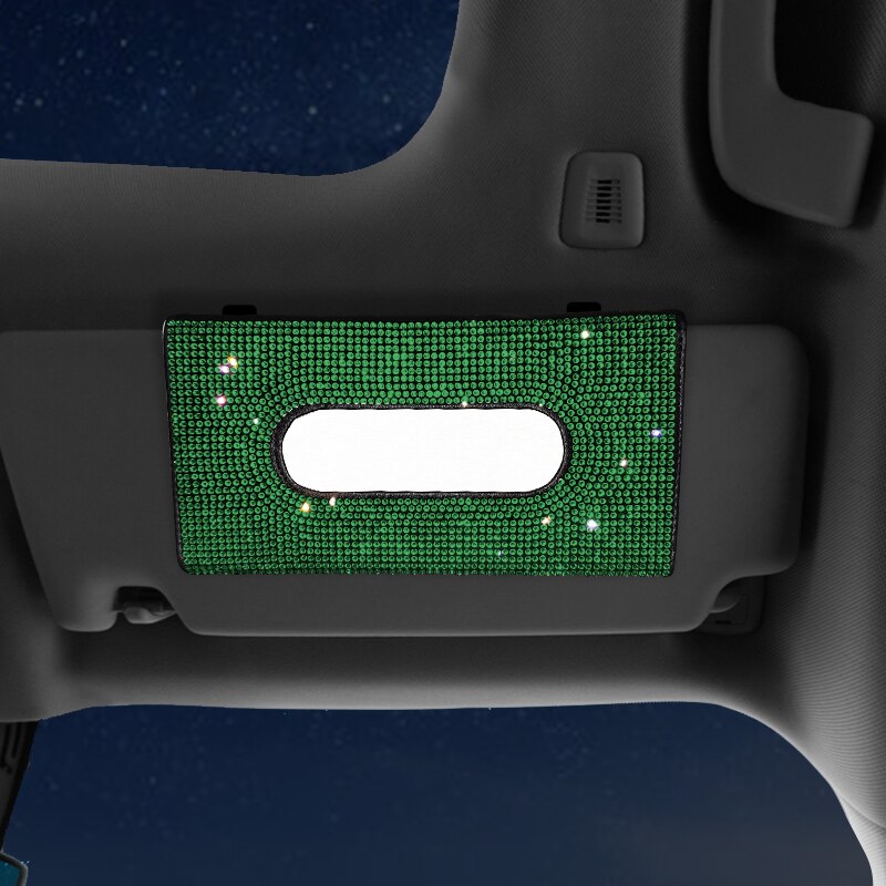Boîte à mouchoirs de voiture en cristal brillant, universel pour pare-soleil, strass, porte-mouchoir suspendu, étui pare-soleil, accessoires de voiture: green