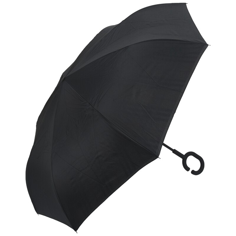 Tjek farve vindtæt omvendt foldning dobbeltlag omvendt regn paraply selvstående regnbeskyttelse c-krog hænder til bil