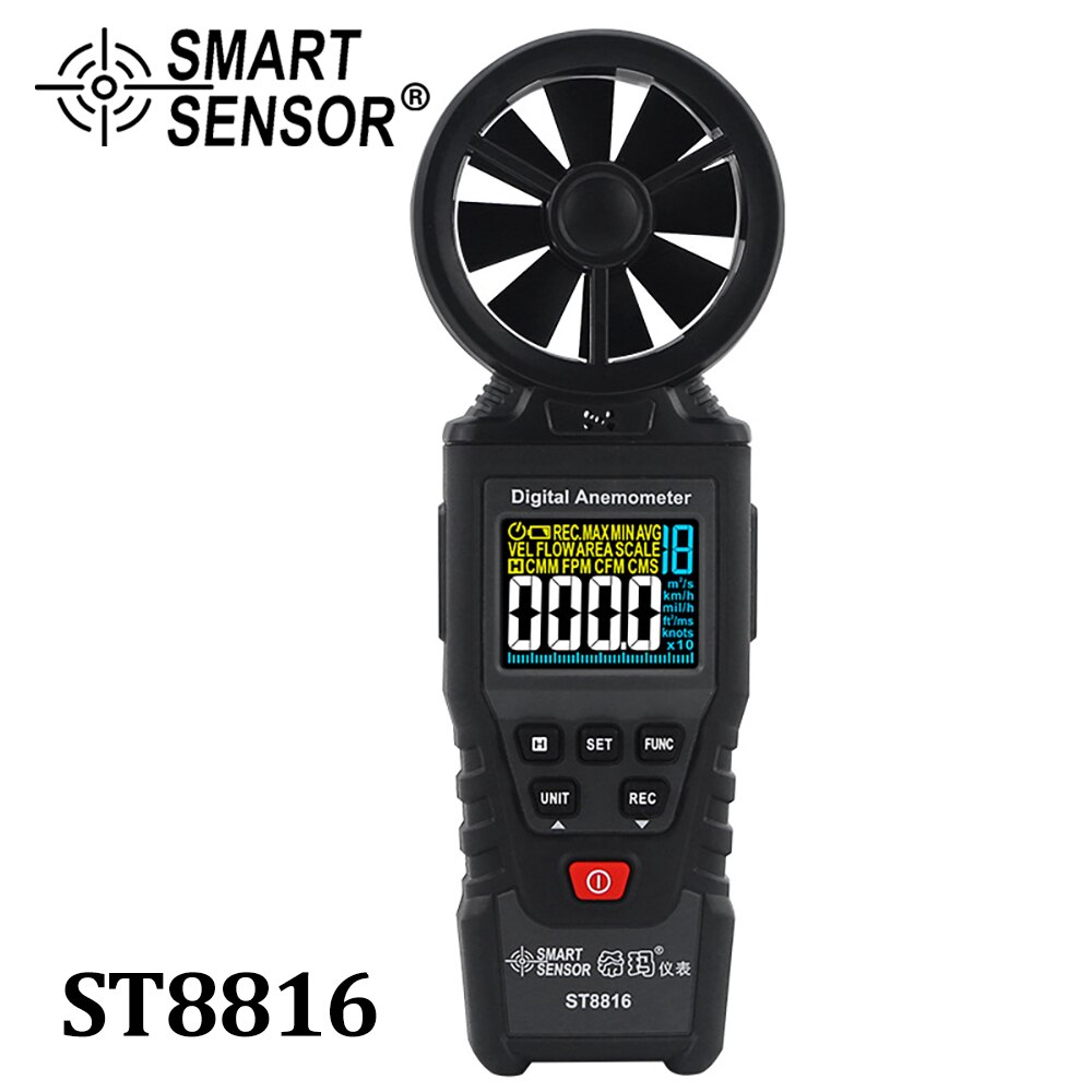 SMART SENSOR Mini Anemometer LCD Digital Wind Speed Meter Air Velocity Temperature Measuring with Backlight: ST8816