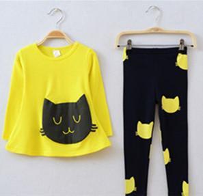 Meisjes kleding sets kat leuke peuter meisje kleding kinderen conjunto infantil meninas conjuntos para meninas goedkope babykleding: Geel / 5