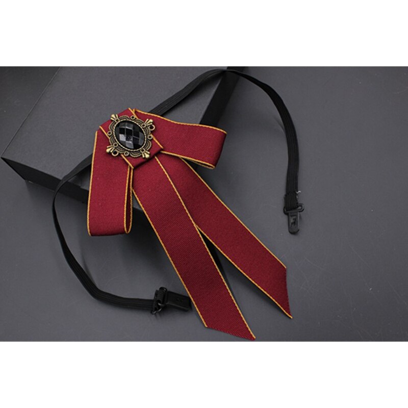 Corbata de moño grande Vintage para mujer, Collar de cinta con borlas de cristal con broche, joyas para un traje , Pin