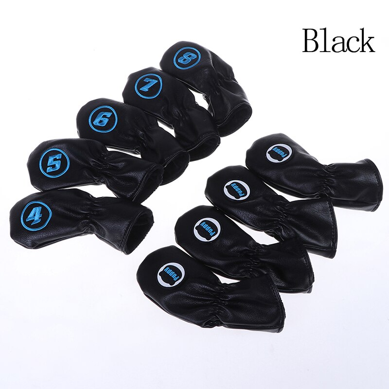 9 pièces Golf fer tête couvre fer Putter protection noir fenêtre Golf Club fer tête protecteur Golf accessoires: Black