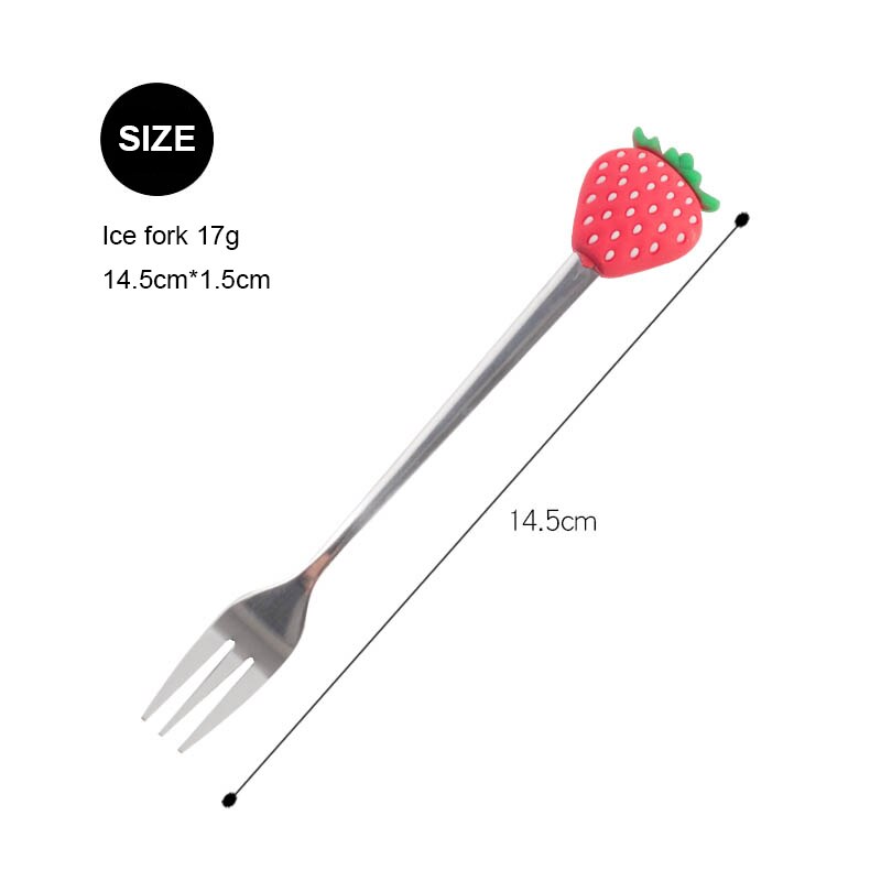 Stainless Steel Fruit Fork Dessert Coffee Spoon Color Fruit Pattern Mixing Scoop Tableware Cutlery Dinnerware Set Kitchen Tool: M
