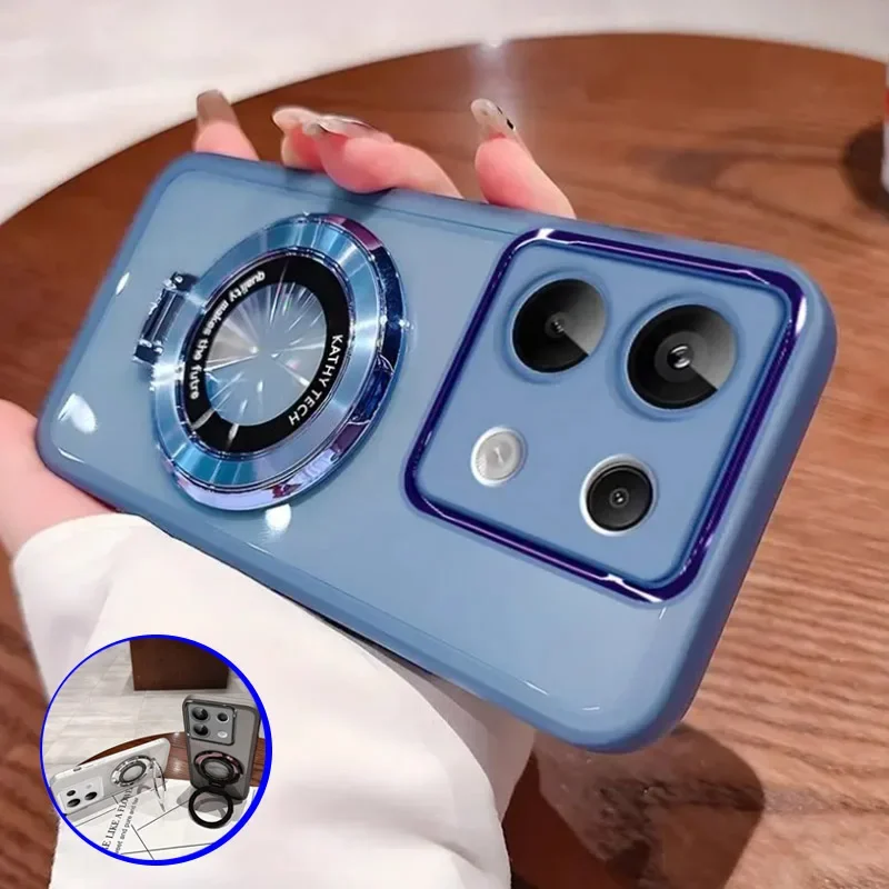 For Magsafe Magnetic Stand Holder Silicone Case For Funda Motorola Moto G15 G56 G05 G85 G35 G75 G86 G84 G53 Transparent Cover