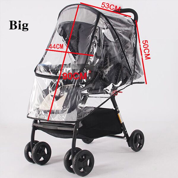 Waterproof rain cover for baby stroller accessories Transparent Windproof raincoat for baby cart Zipper opens Baby Carriages: big black