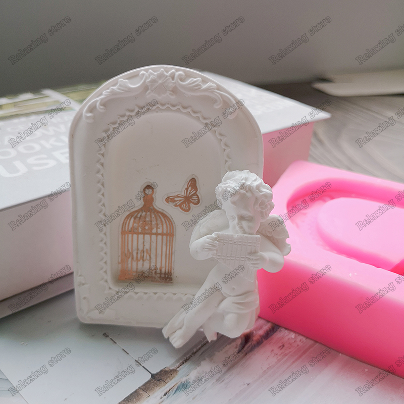 Engel babyramme aroma gipsform til boligdekoration fotoramme fondant kage silikoneform diy lerrammeform