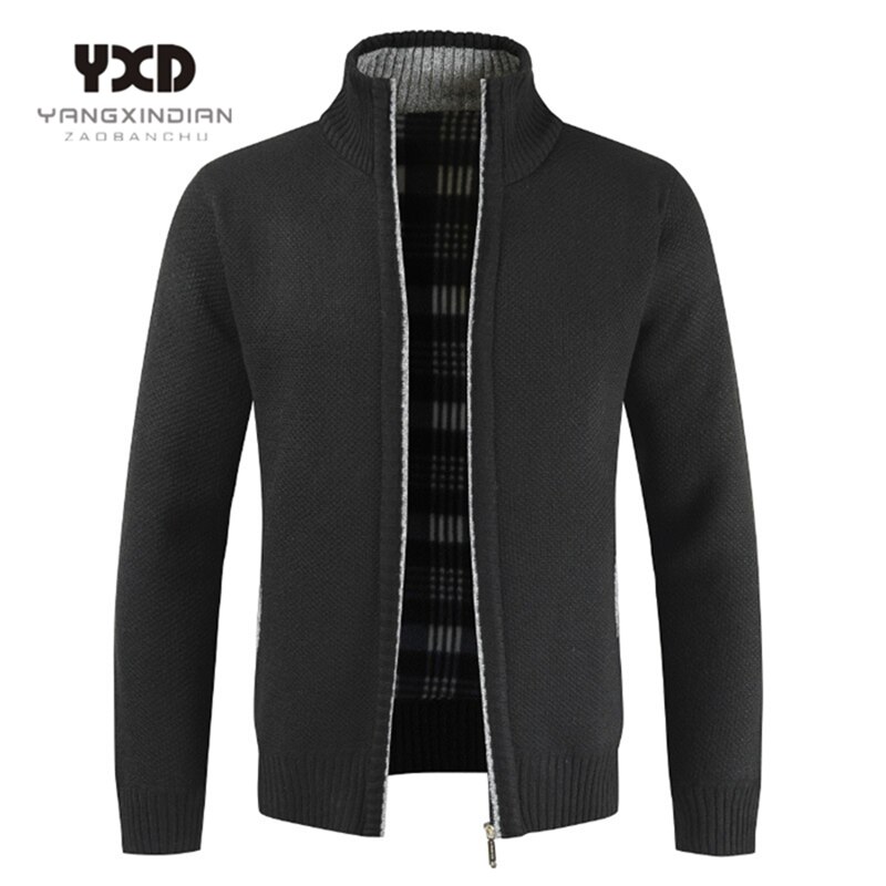 Cardigan épais et décontracté pour homme, pull de , coupe ajustée, en tricot, , à la , automne hiver: Black / XL