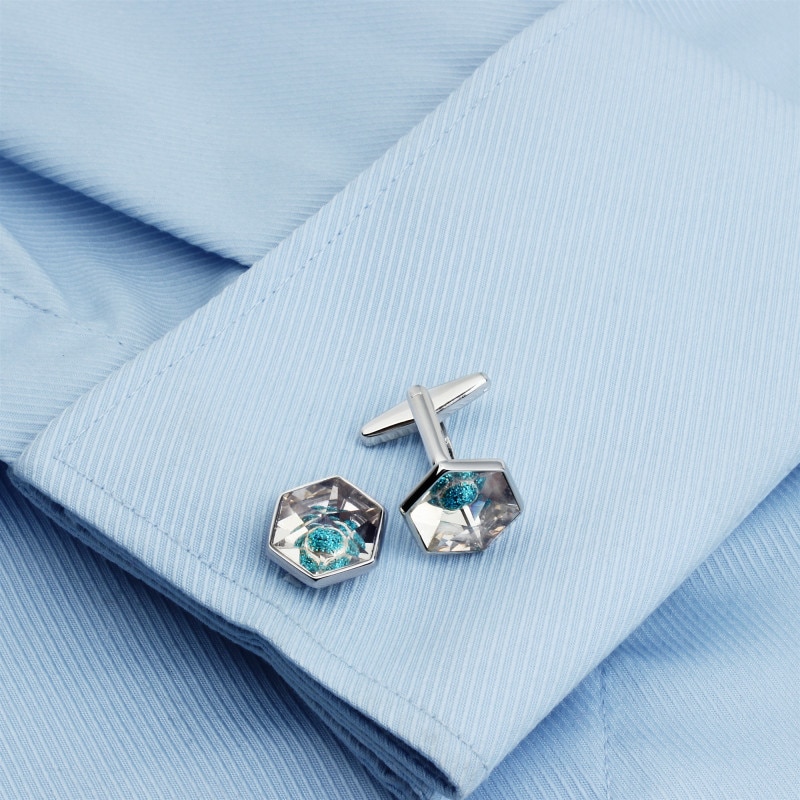 HAWSON Light Blue Cufflinks for Men Shirt Cuff links and Tuxedo Studs for Wedding Business Party