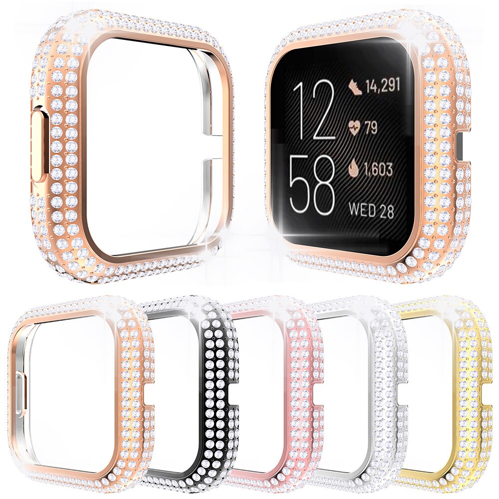 Coque de protection en strass pour Fitbit Versa 2 3 Sense, étui rigide scintillant pour montre, coque en diamant PC, cadre fin
