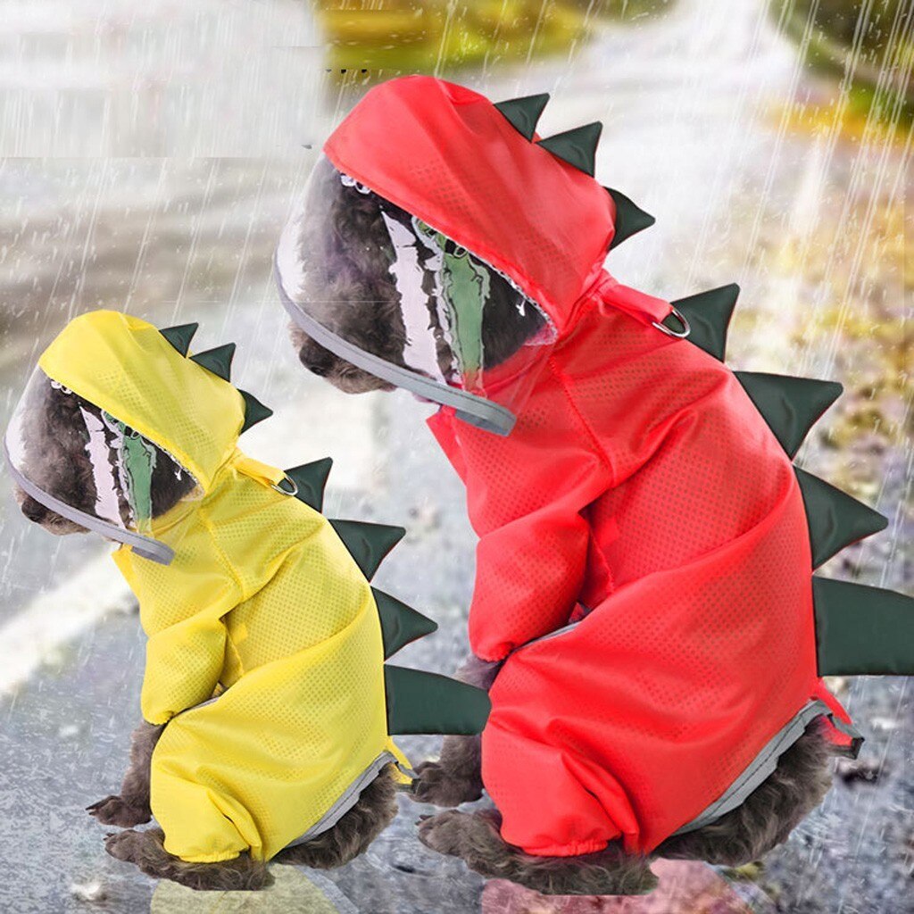 Chubasquero de dinosaurio para perros, ropa impermeable con capucha, suministros para mascotas,