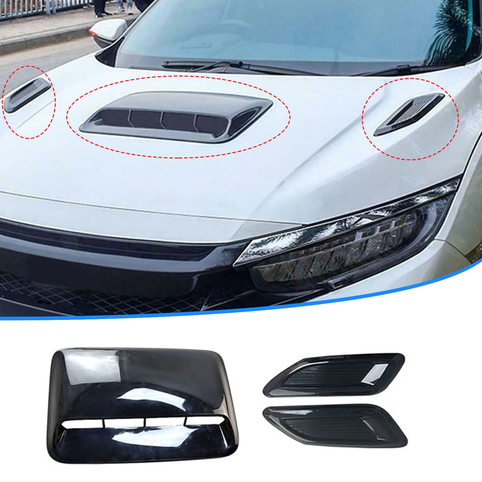 ABS Universal Car Air Flow Intake Hood Scoop Vent Bonnet Decor Cover Center Side Air Outlet Tuning Hood Auto Exterior Accessory: Ivory