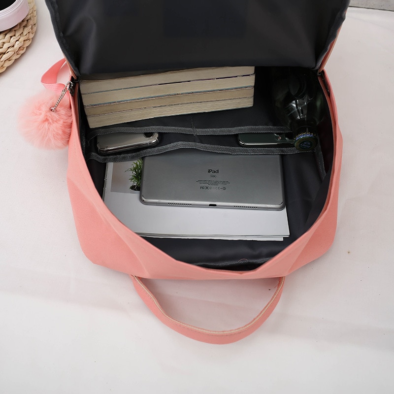 5 pièces/ensemble toile sacs d'école pour adolescentes couleur unie voyage sac à dos femmes Bookbags étudiant sac à dos sac à dos MD0158