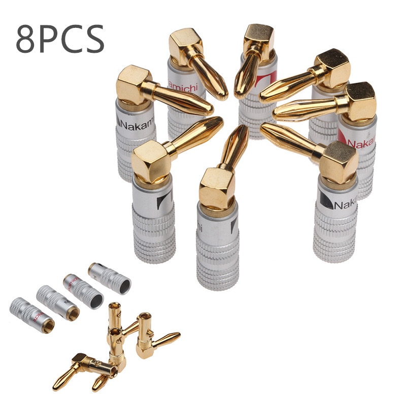 8PCS Koper & Aluminium Nakamichi Haakse 90 Graden 4mm Vergulde Banana Plug Voor Video Speaker adapter Audio Connector
