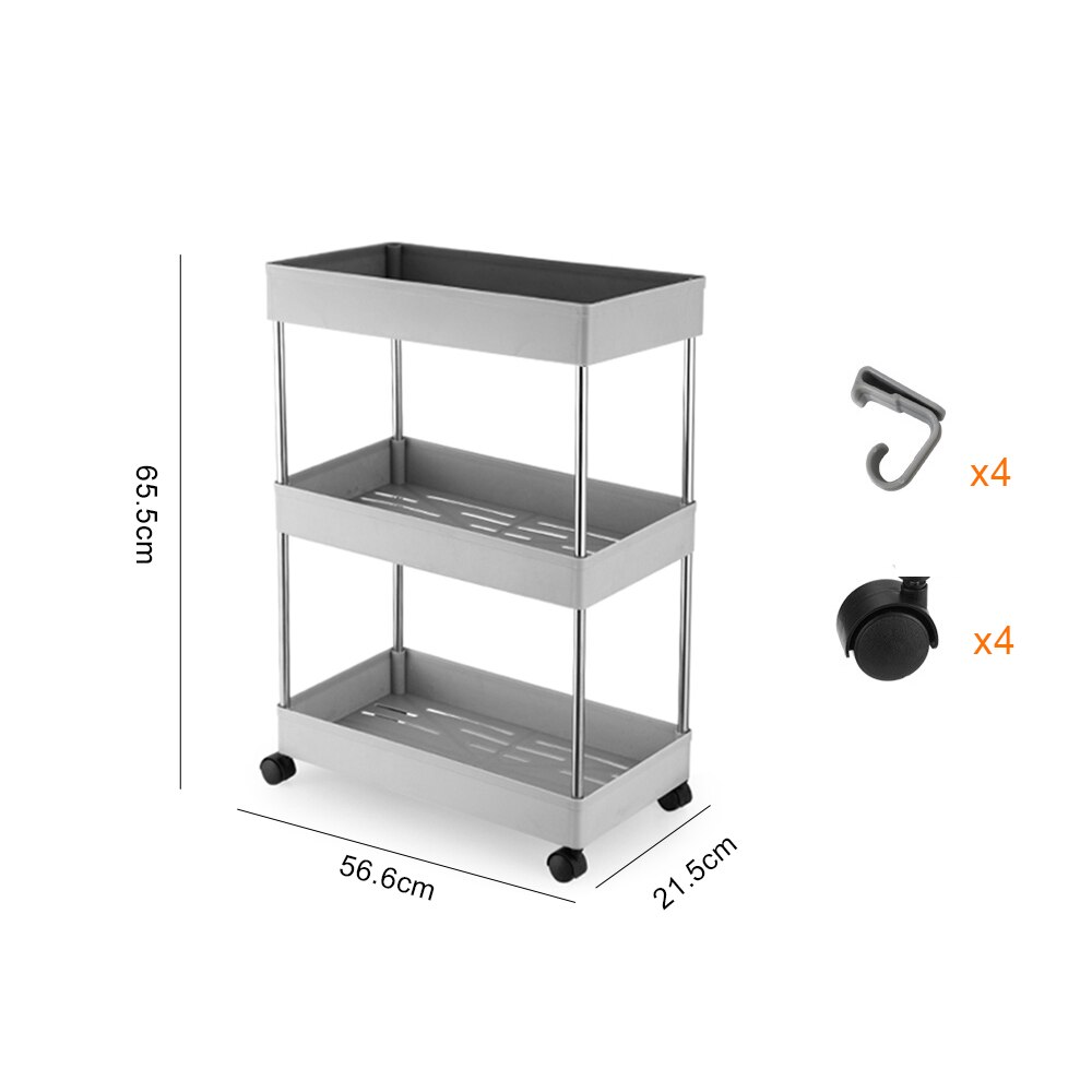 2/3/4 Tier Slim Storage Cart Mobile Shelving Unit Organizer Slide Out Storage Rolling Utility Cart Rack for Kitchen Bathroom: 3 Tier-Grey-Regular