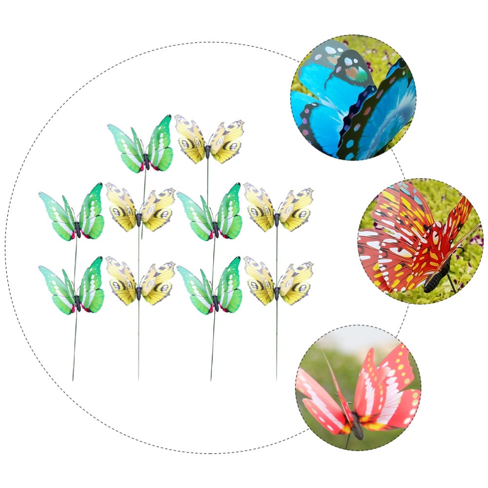 10Pcs Simulation Butterflies Gardening Inserting Rods Lawn Layout Craft Works