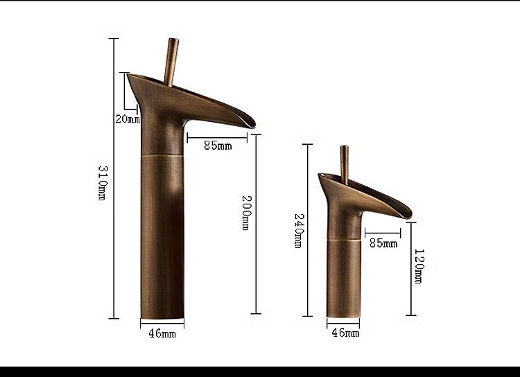 Bathroom Faucet Single Lever Waterfall Basin Faucet Brass Antique and Cold bathroom Sink Mixer Wine Glass Style Taps