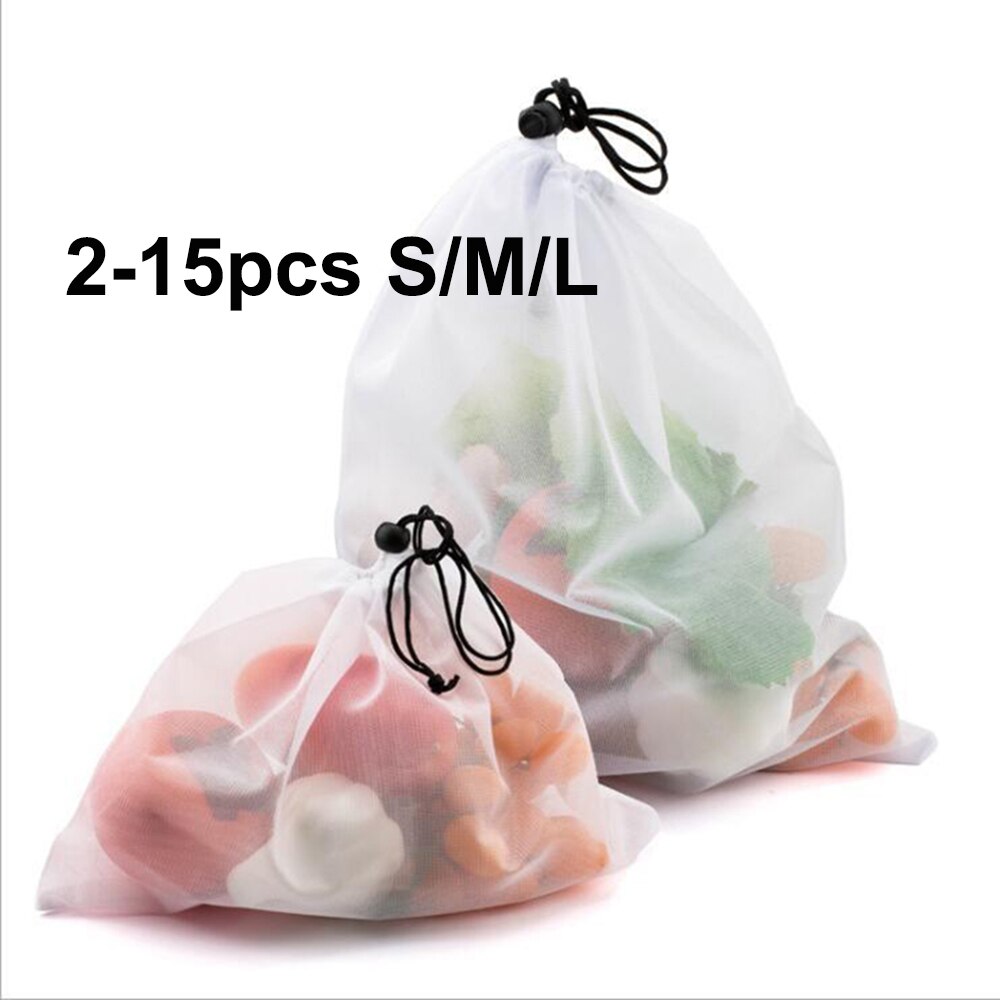 Sacs en maille réutilisables pour produits, 2 à 15 pièces, lavables, écologiques, sacs légers pour épicerie, stockage de fruits et légumes