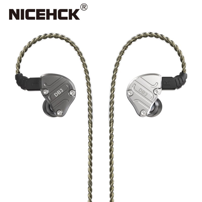 Nicehck fone de ouvido para corrida db3 2dd + 1ba, fone de ouvido híbrido de 3 unidades principais, para monitorar corrida e esporte, fone de ouvido earbud, headset hi-fi iem 2020 dj 2pin nx7 x49