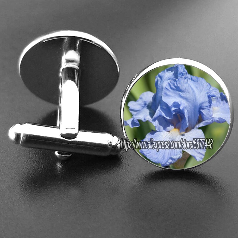 15mm blå iris glas cabochon kvinder manchetknapper lilla orkidé blomst jakkesæt skjorte manchetknapper mænd tilbehør: 14