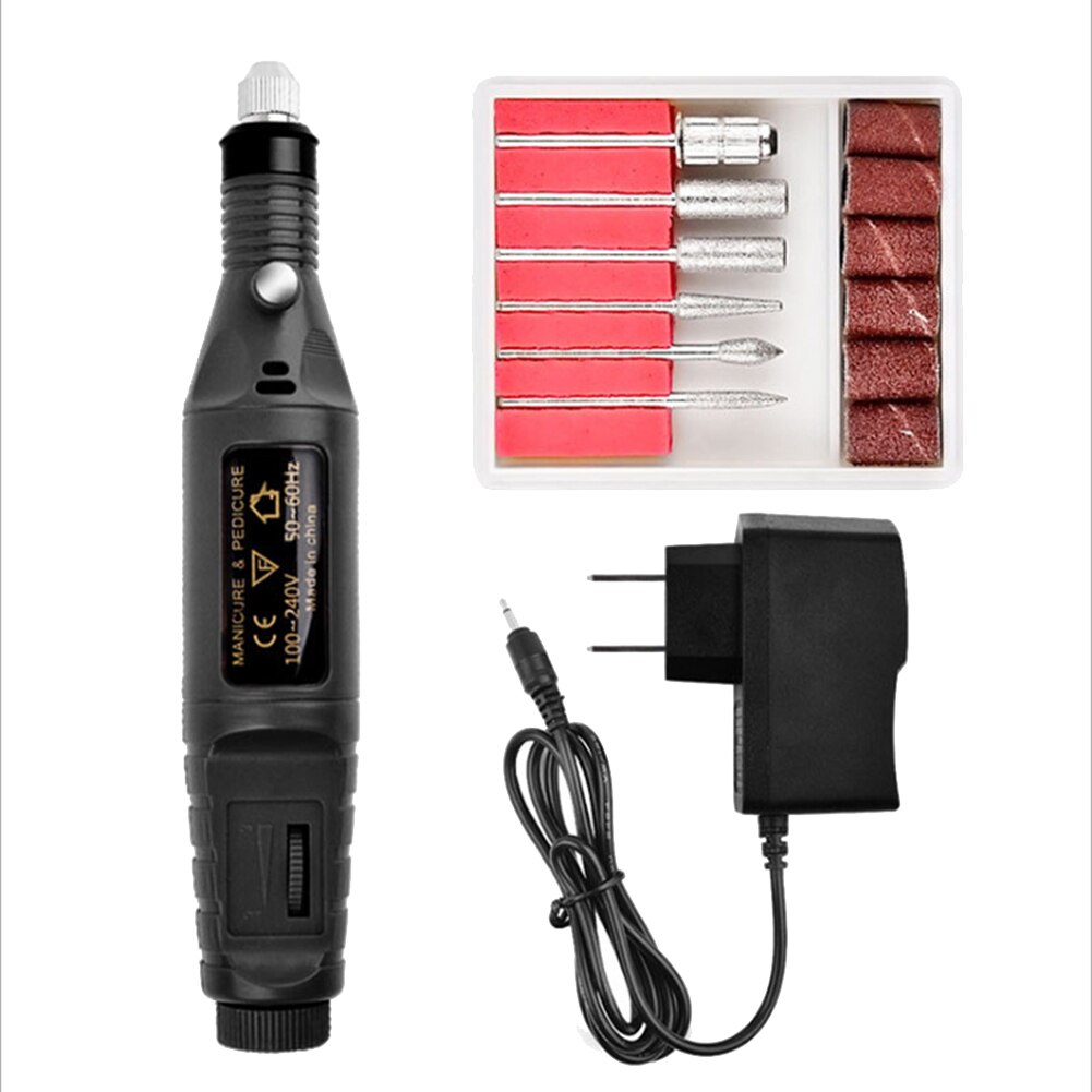 Mini Manicure Nail File Drill Electric Manicure Pedicure Tool Portable Salon Machine MH88: Black / us