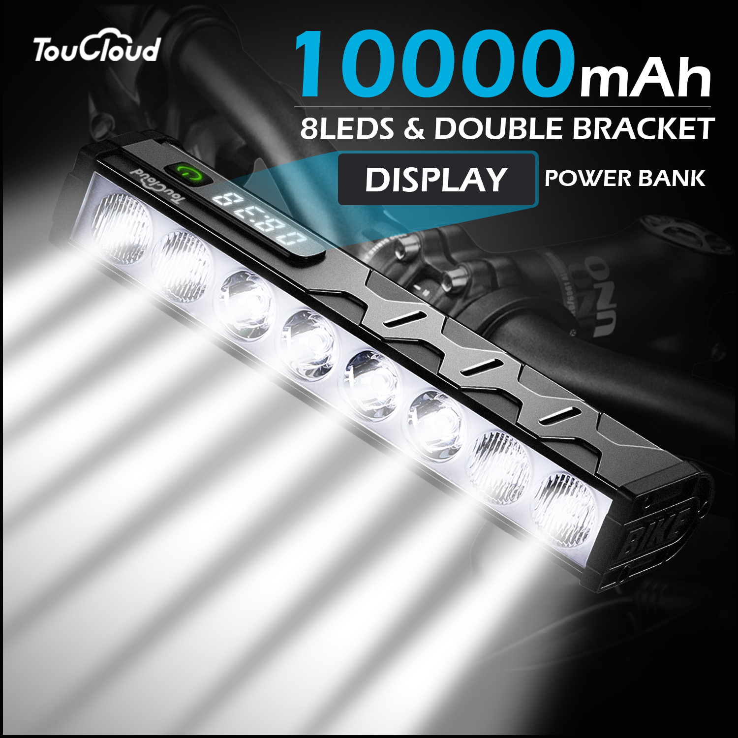 TouCloud Bicycle Light Front 8LEDs Bike Light 10000mAh Power Bank Flashlight USB Charging MTB Road Cycling Lamp Accessories Tail