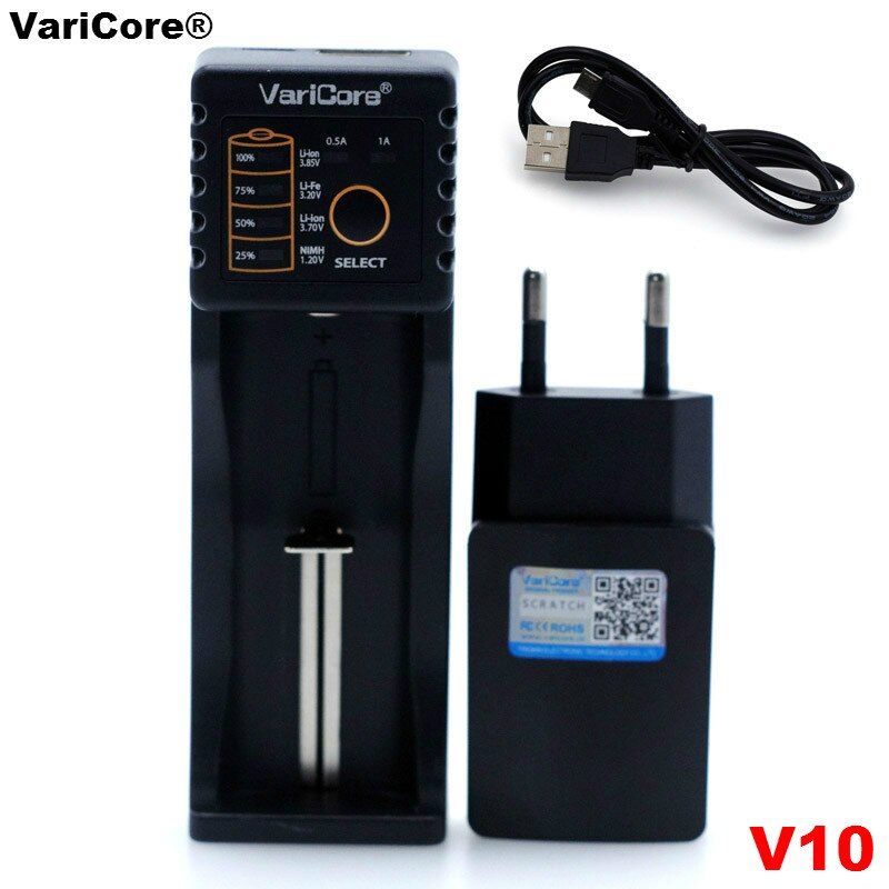 Varicore  u4 v10 v20i 18650 lader 1.2v 3.7v 3.2v aa / aaa 26650 nimh li ion batteri smart lader 5v 2a eu / oss / uk støpsel: V10 ladere