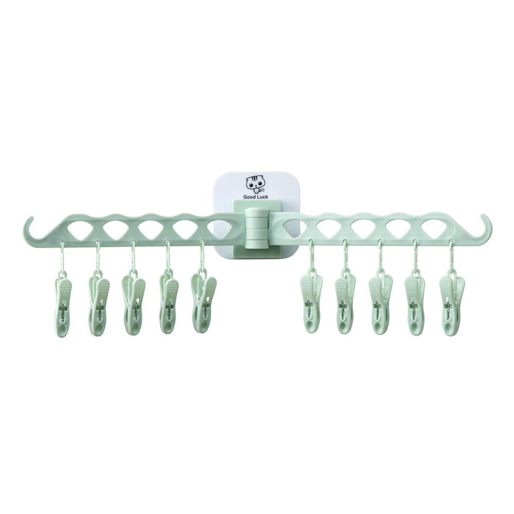 Wieszaki ścienne z tworzywa sztucznego robić ubranek dziecięcych, wiatroodporne, na majtki, skarpetki, bielizna, suszarka z 10 klipsami: Zielony