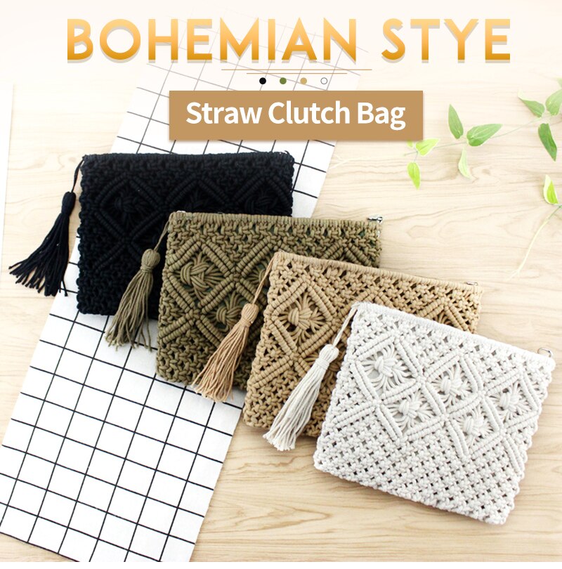 Bohemian Stijl Geweven Stro Tote Tas Voor Vrouwen Mode Eenvoudige Kwastje Casual Tote Tas Vintage Dames Meisje Strandtas