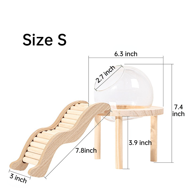Hamster Bath House with Wooden Ladder Bridge Easy to Clean Climbing Toy Hamster Bathroom Glass Shower Container for Safe Bathing: Dark Brown