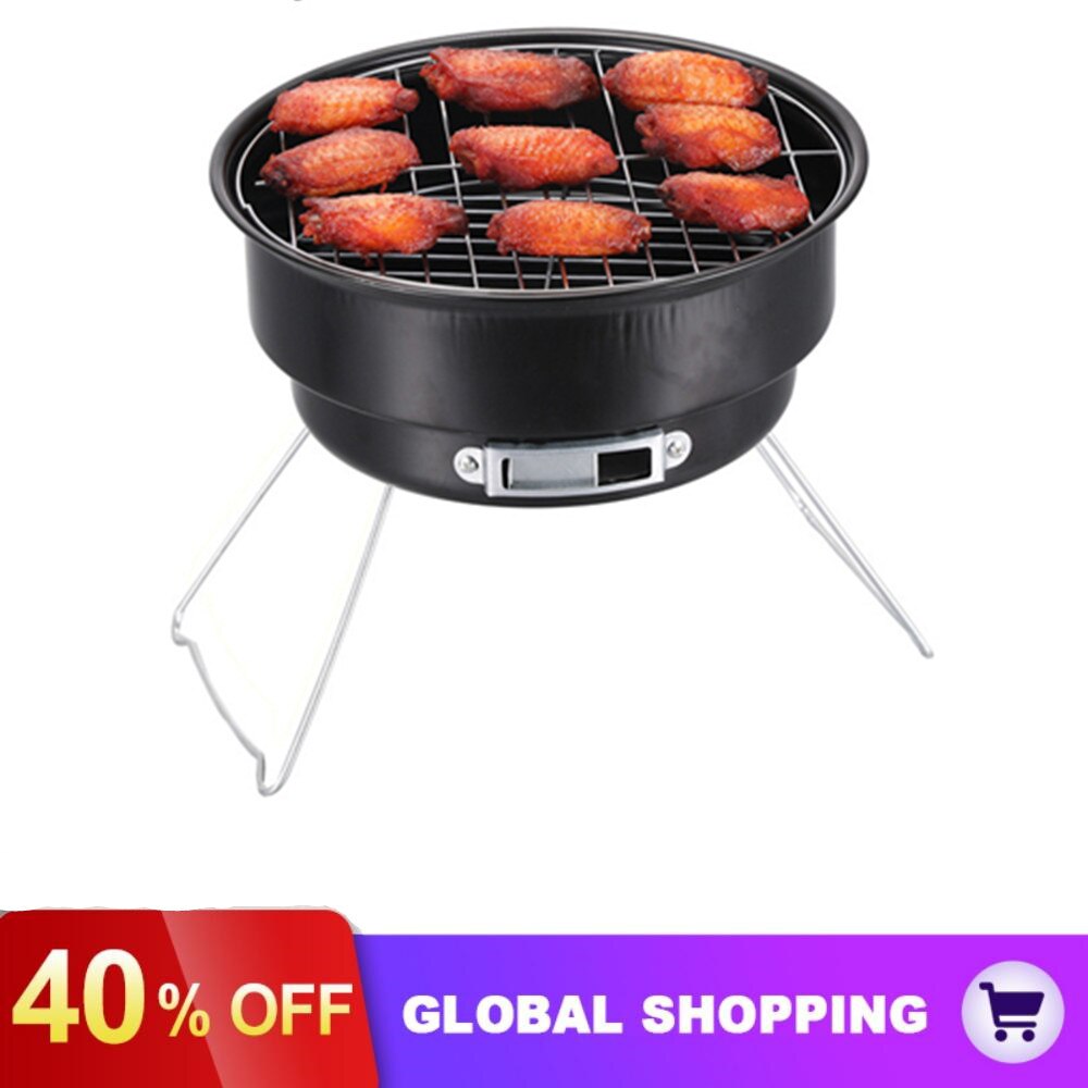 Draagbare Bbq Grill Ronde Barbecue Rek Rvs Mini Bbq Houtskool Grill Camping Barbecue Gereedschap