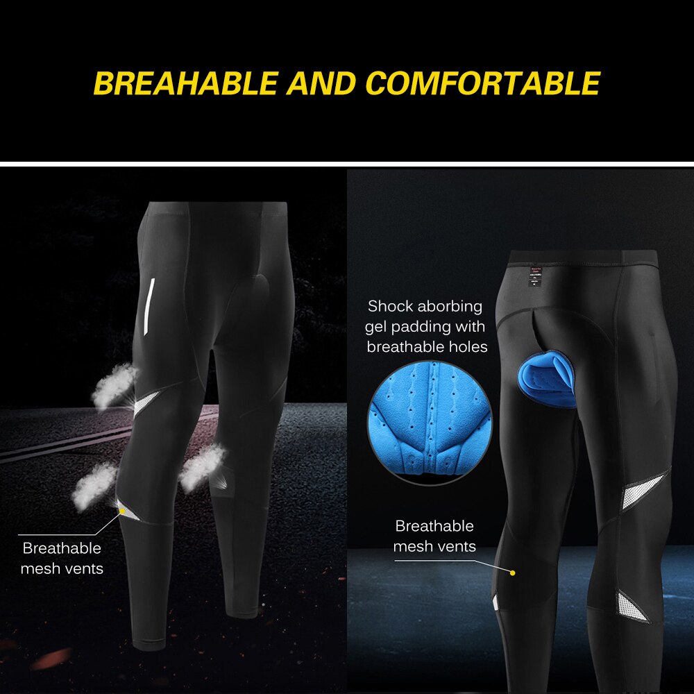 Lixada Men's Reflective Bicycle Pants Gel Padded Cycling Compression Tights Legging Outdoor Spring Autumn Downhil Cycling Pants