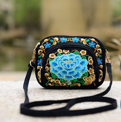 Sac à main Vintage Hmong pour femmes, fourre-tout, sacoche Hippie ethnique, sac à bandoulière brodé Boho: Blue Peony