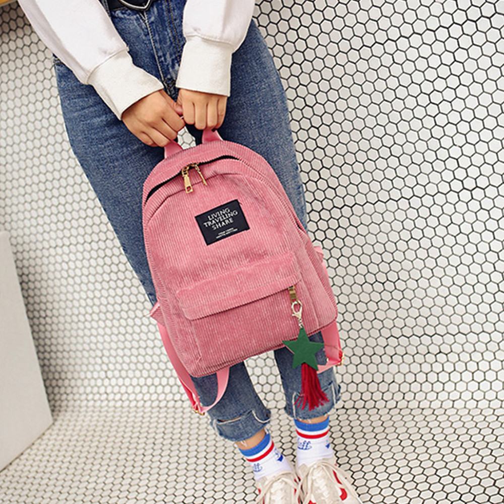 High Student Women's Canvas Tassel School Bags Travel Backpack Bag Solid Backpack School Bags For Teenage College Large #S11