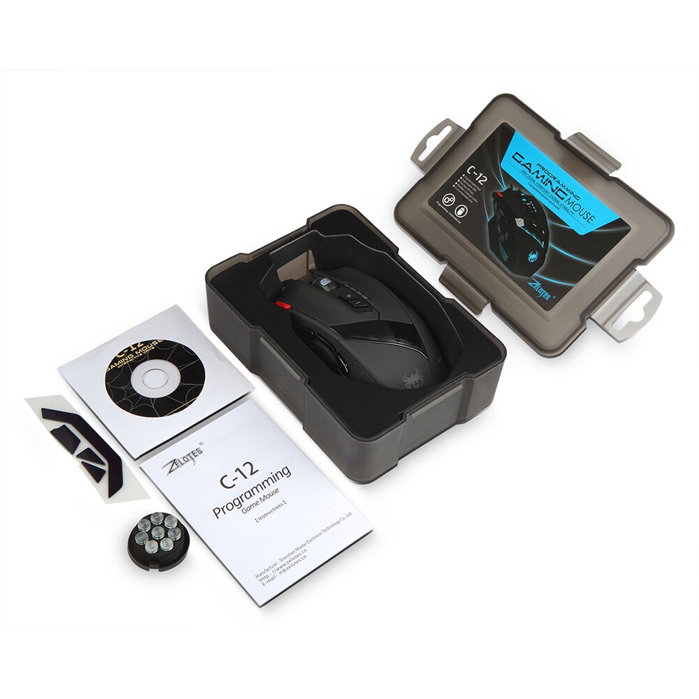 ZELOTES C-12 – souris optique de jeu avec 12 boutons programmables, avec câble USB, 4 vitesses, 4000DPI, rétroéclairage coloré réglable