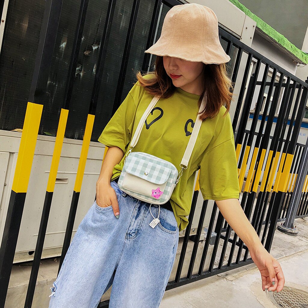 Dames schoudertas contrasterende kleur gesp canvas crossbody tassen rooster dame messenger bag handtassen van leer vrouw #yj: Groente 