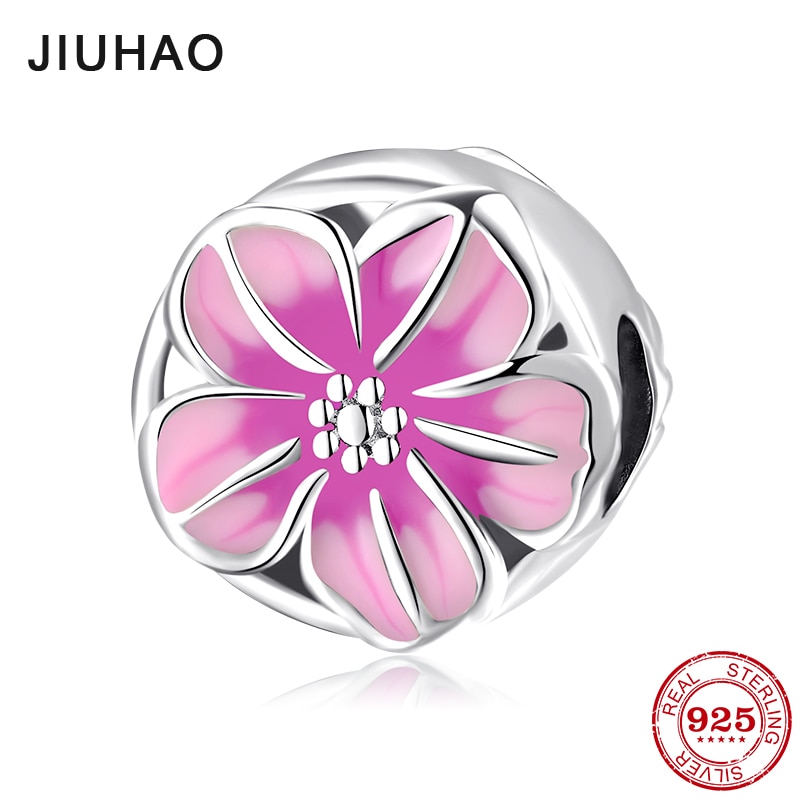 Liebe natur 925 Sterling Silber tiefe rosa luxus blume runde feine perlen passen Original JIUHAO Charme Armbinde Schmuck machen