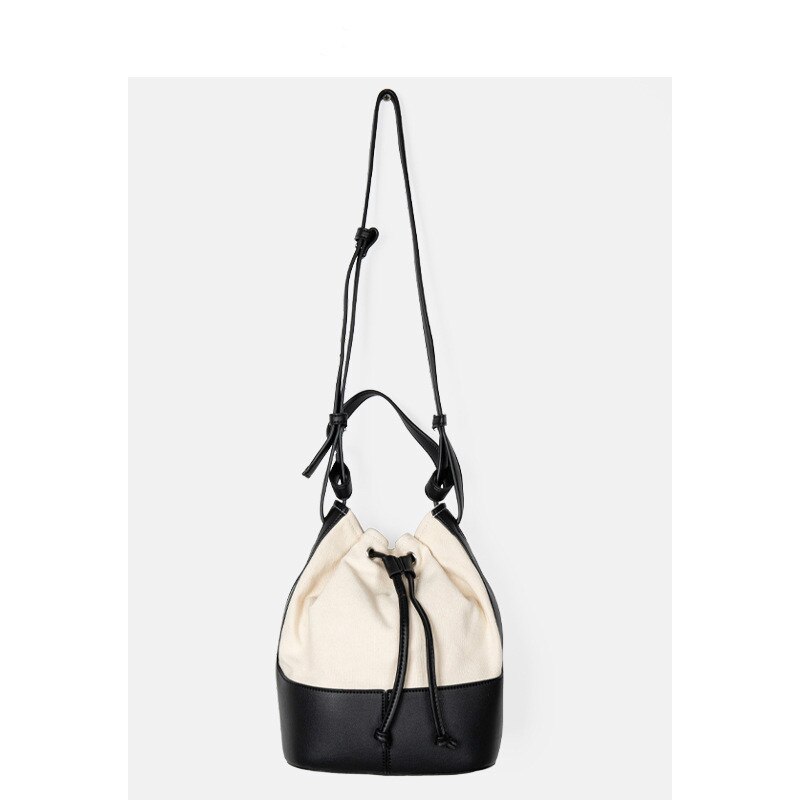 Ins Eenvoudige Kleuraanpassing Emmer Zak Netto Rood Lint Canvas Tas Schouder Messenger Handtas