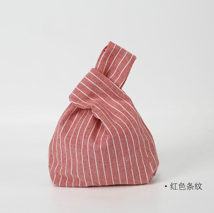 Estilo japonês vento simples nó saco de pulso moeda bolsa do telefone móvel chave pequeno saco grade listra artesanal quadrado algodão tecido saco: red