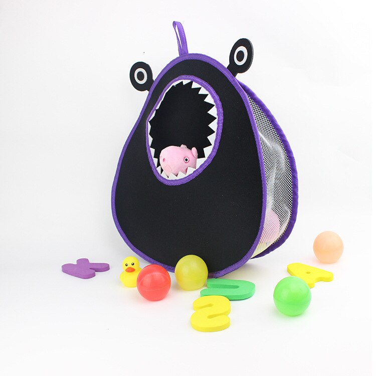 Cute Abstract Alien Shape Baby Bath Toy Storage Bag Cartoon Shape Storage Hanging Bag With Hook Waterproof Bathroom Mesh Bag: black